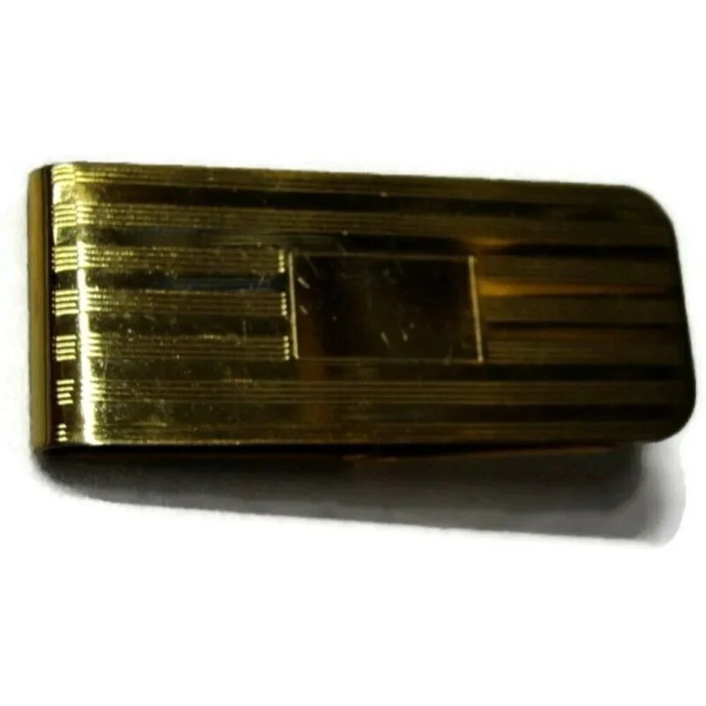 Gold Tone Engravable Money Clip Cash Holder Used